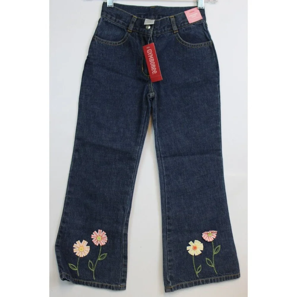 2006 Gymboree Freshly Picked Denim Jeans Ribbon Flowers sz 6 NEW Adjust Waist